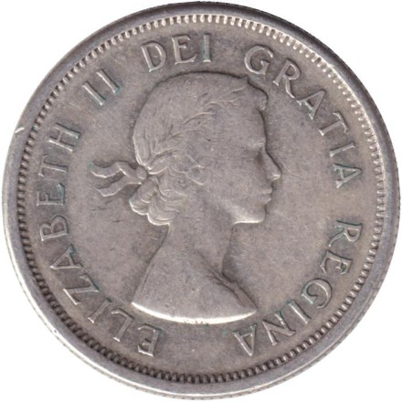 Монета 25 центов. 1964 год, Канада. Канадский олень (Карибу). Монета 25 центов. 1964 год, Канада. Канадский олень (Карибу).