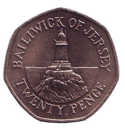 Монета 20 пенсов. 1994 год, Джерси. Маяк в Ла-Корбьере.