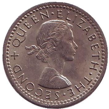 Монета 3 пенса. 1964 год, Новая Зеландия. Скрещенные вахаики. Монета 3 пенса. 1964 год, Новая Зеландия. Скрещенные вахаики.