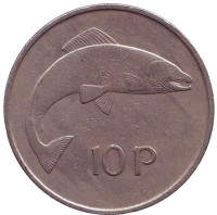 Лосось. Монета 10 пенсов. 1971 год, Ирландия.
