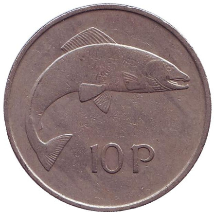 Монета 10 пенсов. 1971 год, Ирландия. Лосось.