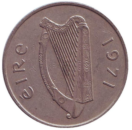 Монета 10 пенсов. 1971 год, Ирландия. Лосось.