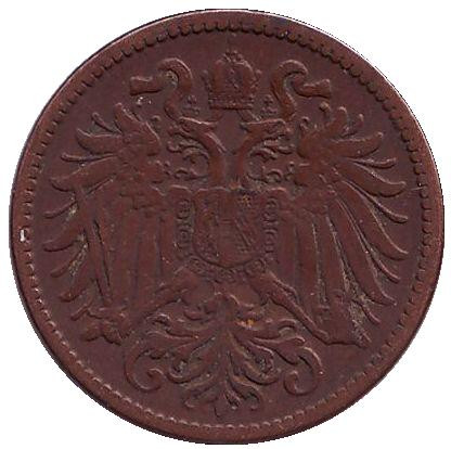 Монета 2 геллера. 1912 год, Австро-Венгерская империя. Австрийский тип.