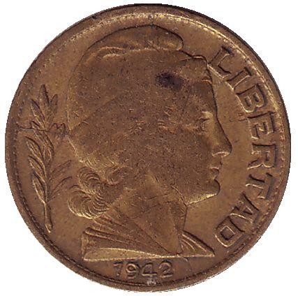 Монета 10 сентаво. 1942 год, Аргентина. (Алюминиевая бронза)