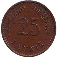 Монета 25 пенни. 1943 год, Финляндия. (медь) Монета 25 пенни. 1943 год, Финляндия. (медь)
