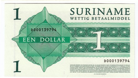 Банкнота 1 доллар. 2004 год, Суринам.