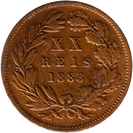 Монета 20 рейсов. 1883 год. Португалия.