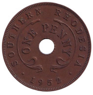 Монета 1 пенни. 1952 год, Южная Родезия. Монета 1 пенни. 1952 год, Южная Родезия.