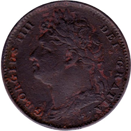 Монета 1 фартинг. 1822 год, Великобритания.  Монета 1 фартинг. 1822 год, Великобритания.