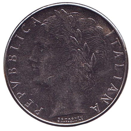 Монета 100 лир. 1987 год, Италия. Богиня мудрости Минерва рядом с оливковым деревом. Монета 100 лир. 1987 год, Италия. Богиня мудрости Минерва рядом с оливковым деревом.