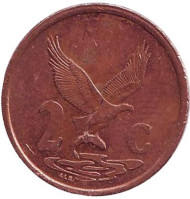 Монета 2 цента. 2000 год, ЮАР. (Старый тип) Орёл. Монета 2 цента. 2000 год, ЮАР. (Старый тип) Орёл.