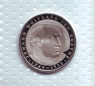 Монета 5 марок. 1982 год, ФРГ. 150 лет со дня смерти Иоганна Вольфганга фон Гёте. Proof. Монета 5 марок. 1982 год, ФРГ. 150 лет со дня смерти Иоганна Вольфганга фон Гёте. Proof.