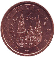 Монета 2 цента. 2004 год, Испания. Монета 2 цента. 2004 год, Испания.