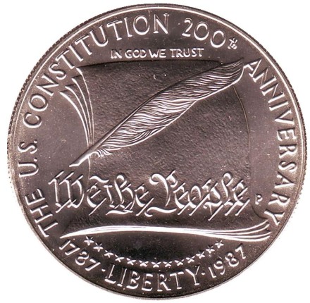 Монета 1 доллар. 1987 год (P), США. BU. 200 лет Конституции США. Монета 1 доллар. 1987 год (P), США. BU. 200 лет Конституции США.