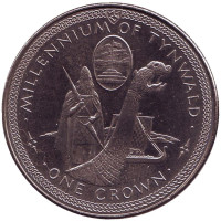 1000 лет Тинвальду. Драккар. Монета 1 крона. 1979 год, Остров Мэн.