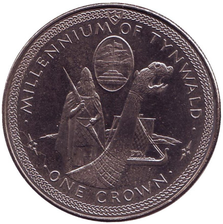 Монета 1 крона. 1979 год, Остров Мэн. 1000 лет Тинвальду. Драккар.