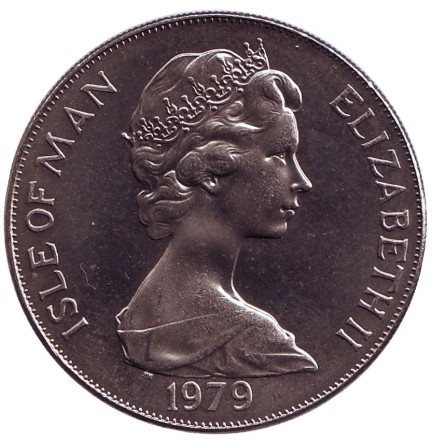 Монета 1 крона. 1979 год, Остров Мэн. 1000 лет Тинвальду. Драккар.