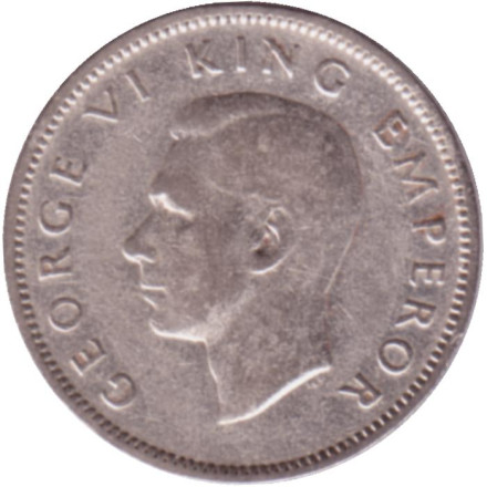 Монета 1 шиллинг. 1946 год, Новая Зеландия. Воин Маори.