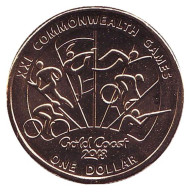 Монета 1 доллар. 2018 год, Австралия. XXI Игры содружества 2018. Велоспорт, Регби, Худ.гимнастика, Плавание, Горный велосипед, Стрельба.
