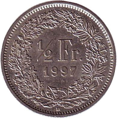 Монета 1/2 франка. 1997 год, Швейцария.