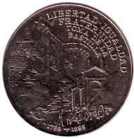 Монета 1 песо. 1989 год, Куба. 200-я годовщина французской революции. Бастилия. Монета 1 песо. 1989 год, Куба. 200-я годовщина французской революции. Бастилия.