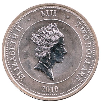 Монета 2 доллара. 2010 год, Фиджи. Черепаха. Монета 2 доллара. 2010 год, Фиджи. Черепаха.