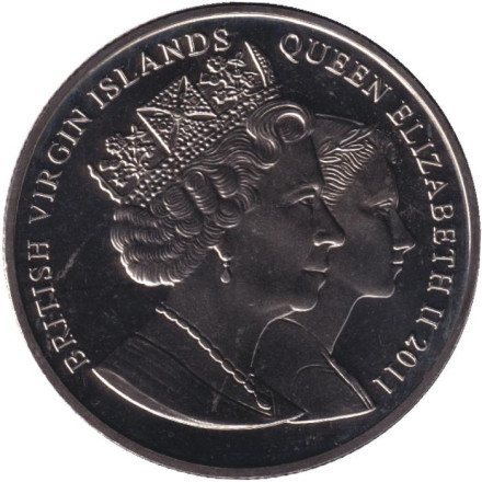 Монета 1 доллар. 2011 год, Британские Виргинские острова. Жизнь королевы Елизаветы II. Монета 1 доллар. 2011 год, Британские Виргинские острова. Жизнь королевы Елизаветы II.