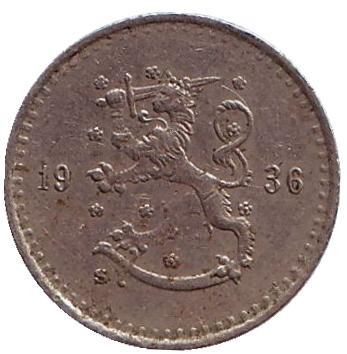 Монета 25 пенни. 1936 год, Финляндия. Монета 25 пенни. 1936 год, Финляндия.