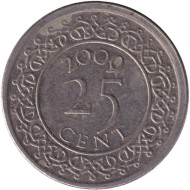 Монета 25 центов. 2009 год, Суринам.