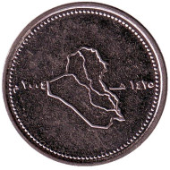 Монета 100 динаров. 2004 год, Ирак. Карта Ирака. Монета 100 динаров. 2004 год, Ирак. Карта Ирака.