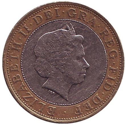 Монета 2 фунта. 2004 год, Великобритания. 200 лет первому паровозу Ричарда Тревитика.