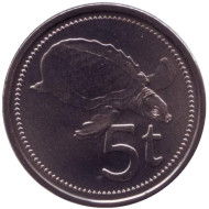 Монета 5 тойа, 2010 год, Папуа-Новая Гвинея. Свиноносая черепаха. Монета 5 тойа, 2010 год, Папуа-Новая Гвинея. Свиноносая черепаха.