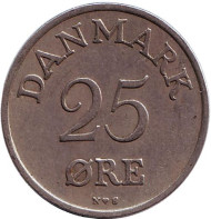 Монета 25 эре. 1953 год, Дания. Монета 25 эре. 1953 год, Дания.
