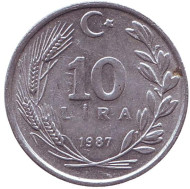 Монета 10 лир. 1987 год, Турция. VF Монета 10 лир. 1987 год, Турция. VF