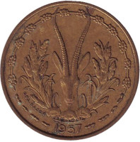 Газель. Монета 10 франков. 1957 год, Того (Французская Западная Африка).
