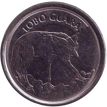 Монета 100 крузейро. 1994 год, Бразилия. Гривистый волк.