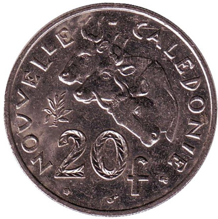 Монета 20 франков. 2000 год, Новая Каледония. Быки.