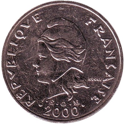 Монета 20 франков. 2000 год, Новая Каледония. Быки. Монета 20 франков. 2000 год, Новая Каледония. Быки.