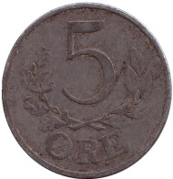 Монета 5 эре. 1944 год, Дания. Монета 5 эре. 1944 год, Дания.