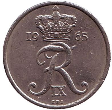 Монета 10 эре. 1965 год, Дания.