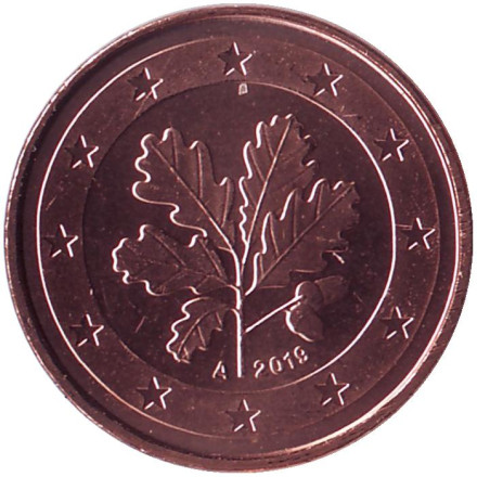 Монета 1 цент. 2019 год (A), Германия.