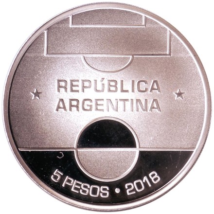 Монета 5 песо. 2018 год, Аргентина. Чемпионат мира по футболу в России 2018. Монета 5 песо. 2018 год, Аргентина. Чемпионат мира по футболу в России 2018.