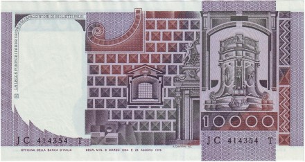 Банкнота 10000 лир. 1984 год, Италия.