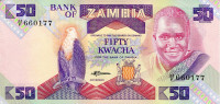 Орлан-крикун. Банкнота 50 квача. 1986-1988 гг., Замбия.