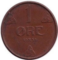 Монета 1 эре. 1951 год, Норвегия. Монета 1 эре. 1951 год, Норвегия.