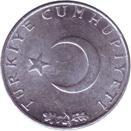 Монета 10 курушей. 1977 год, Турция. Стебли овса. Монета 10 курушей. 1977 год, Турция. Стебли овса.