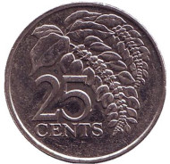 Монета 25 центов. 1997 год, Тринидад и Тобаго. Чакония. Монета 25 центов. 1997 год, Тринидад и Тобаго. Чакония.
