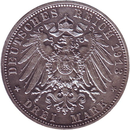 Монета 3 марки. 1913 год. Германская империя. Саксония. 100 лет Битве народов. Монета 3 марки. 1913 год. Германская империя. Саксония. 100 лет Битве народов.