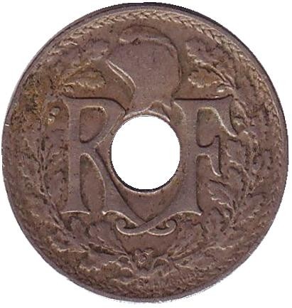 Монета 5 сантимов. 1920 год, Франция. Монета 5 сантимов. 1920 год, Франция.