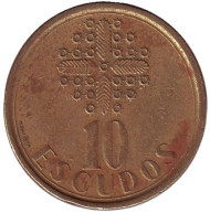 Монета 10 эскудо. 1990 год, Португалия. Монета 10 эскудо. 1990 год, Португалия.